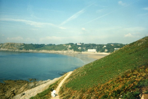 Cliff walk leading to Bracelet and Langland Bays