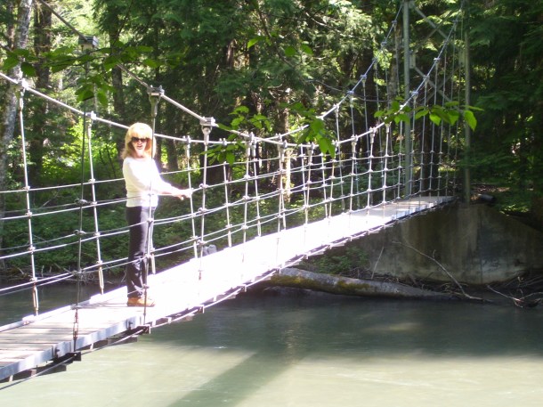 Wobbling on the suspension bridge on the Grove of the Patriarchs trail